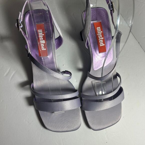 Vintage Y2K 2000s 90s square toe block he light purple high heels shoes 8 - Picture 3 of 8